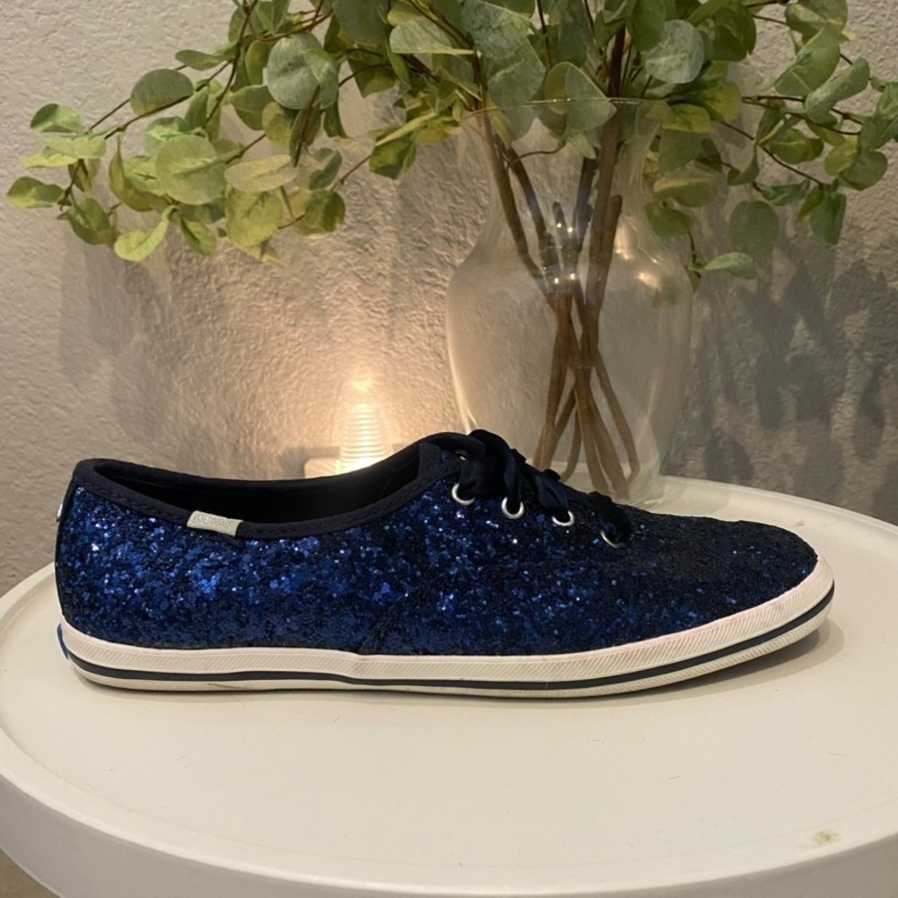 Kate Spade Keds Champion Glitter Sneaker Navy 7.5 Excellent  Blue Sparkle RARE